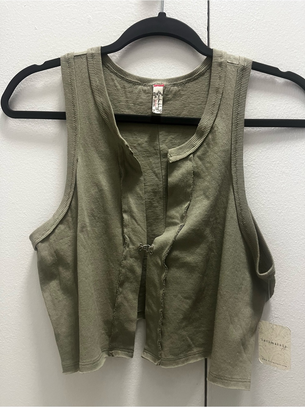 Free People Light Olive Sleeveless Hook Front Crop Top